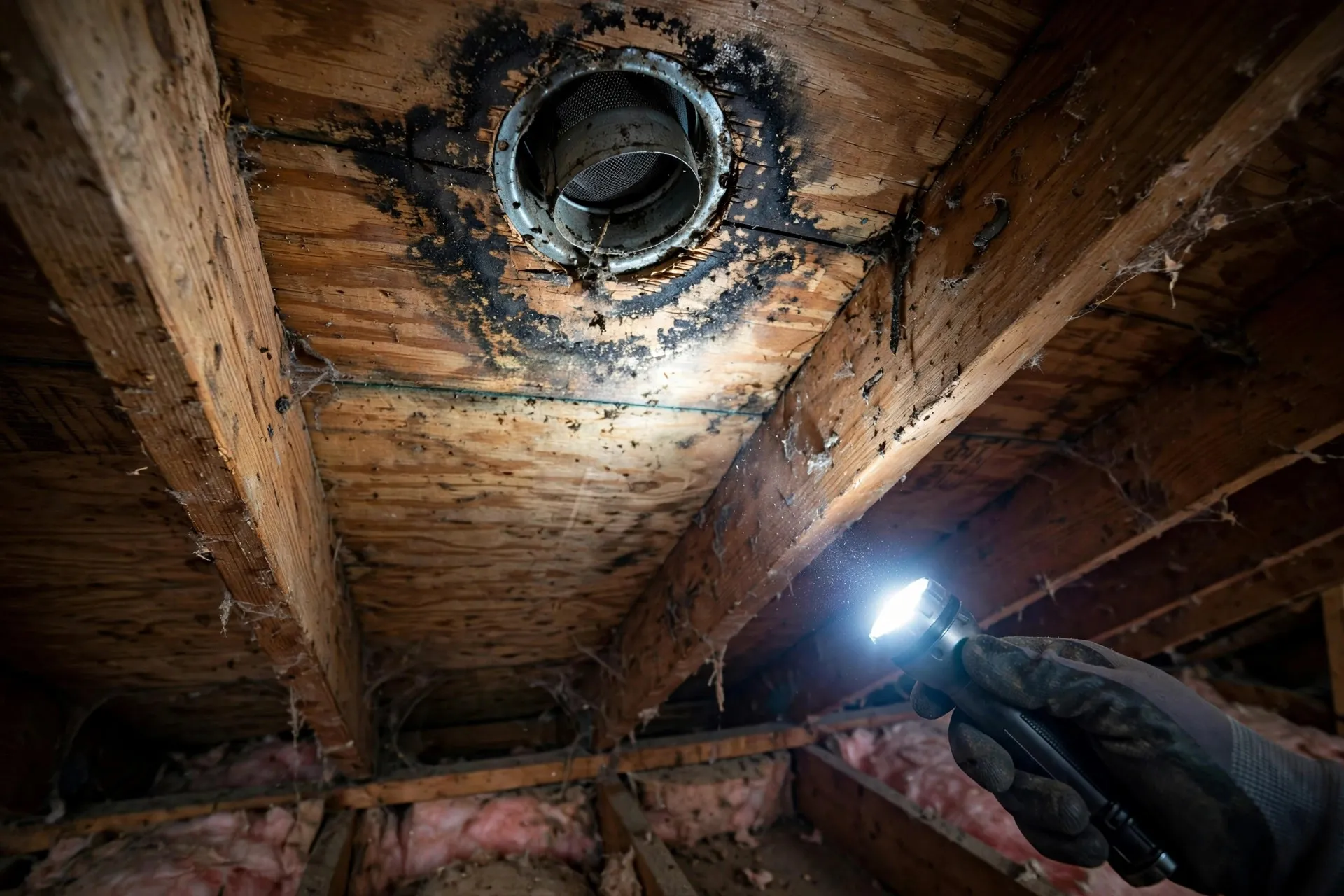 Mold remediation work in progress in an attic in Guilderland NY